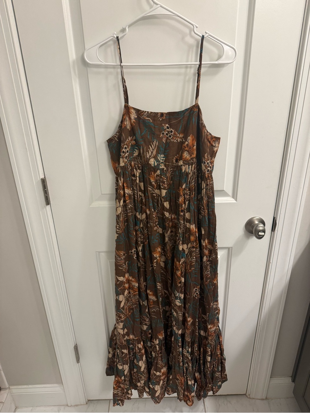 NATURAL LIFE Brown Floral Maxi Dress with Spaghetti Straps Size M - Picture 2 of 6